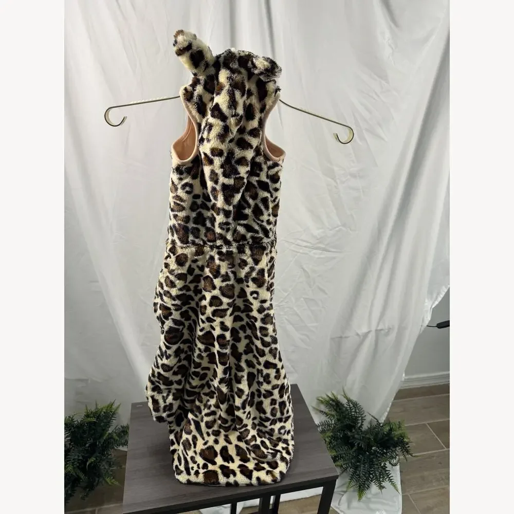 Leopard Print Faux Fur Dog Coat Jumpsuit Size XL Glam Winter Warm Pet Outerwear